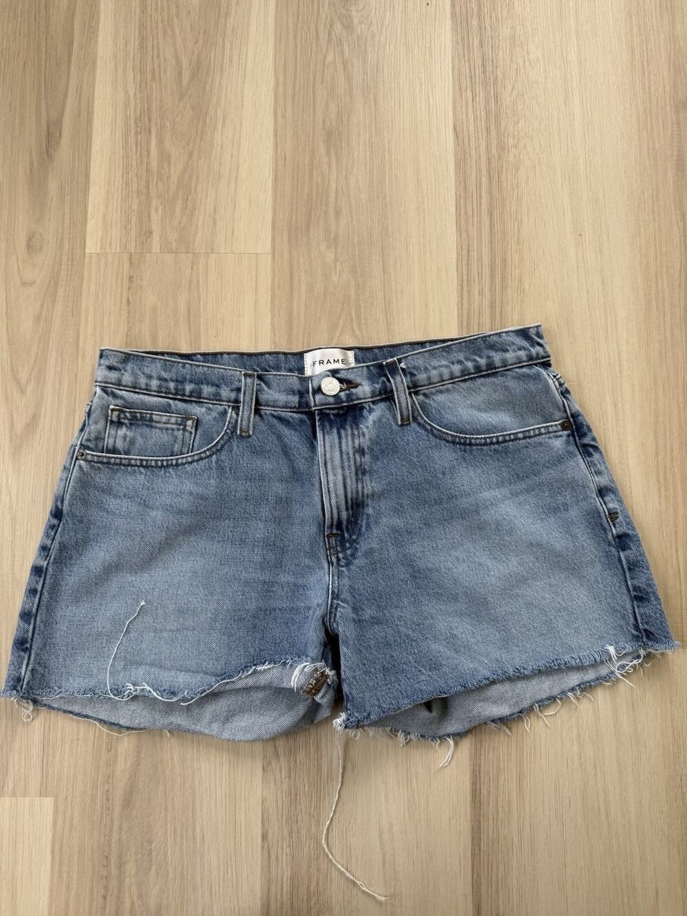 Frame Denim Light Blue Distressed Jean Shorts